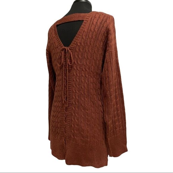 Purple Snow Burnt Orange Lace Up Back Cable Knit Tunic Sweater Sz 2X - Picture 9 of 13